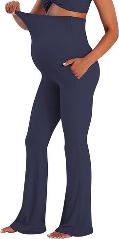 Sunzel Maternity Flare Leggings with Pockets Over The Belly, Buttery Soft Pregnancy Wide Leg Yoga Pants in Saudi Arabia