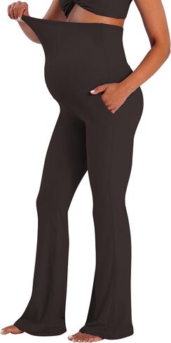Sunzel Maternity Flare Leggings with Pockets Over The Belly, Buttery Soft Pregnancy Wide Leg Yoga Pants in Saudi Arabia