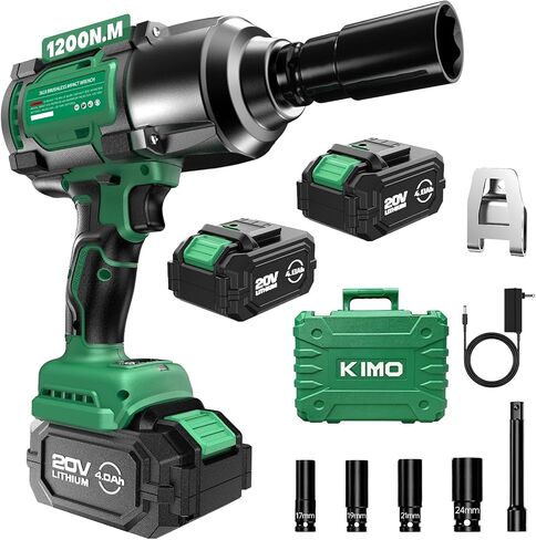KIMO Impact Wrench 1/2 Inch, 890Ft-Lbs(1200N.m), 4000RPM/2900IPM Brushless Motor High Torque Impact Driver w/Battery, 3 Modes, Variable Speeds, LED Light, Cordless Impact Gun for Car/Truck, 2x4.0Ah in Kuwait