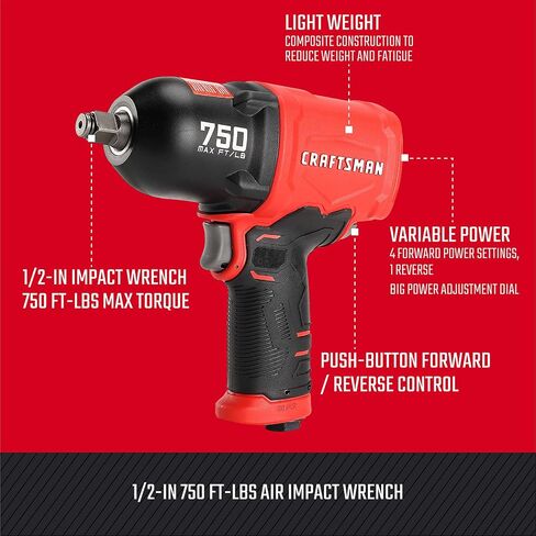 CRAFTSMAN 1/2-in 750 ft-lbs Air Impact Wrench, Composite Body, Variable Power Settings, 1/4-in NPT Air Inlet in Kuwait