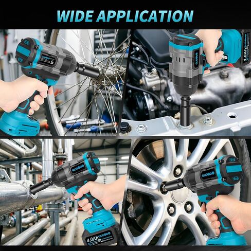 1500N.m Cordless Impact Wrench,1/2 Inch 3 Speed Premium High Torque Impact Gun with 2 x 4.0Ah Battery, LED Work Light, Wireless Power Pistola Llave De Impacto with 5 Sockets for Car Truck Mower in Kuwait