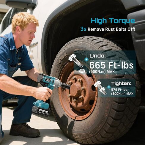 Seesii Impact Wrench 665 FT-LBS(900N.m) 3300IPM 1/2 Impact Gun High Torque Electric Impact Driver Cordless Impact Wrench with 21V 2x4.0Ah Battery 6 Sockets&Case for Home Car Tire Lug Nut Removal Tool in Kuwait