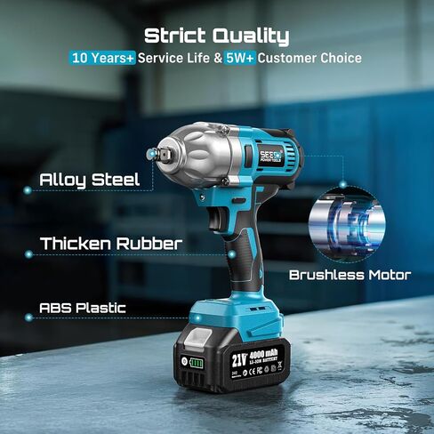 Seesii Impact Wrench 665 FT-LBS(900N.m) 3300IPM 1/2 Impact Gun High Torque Electric Impact Driver Cordless Impact Wrench with 21V 2x4.0Ah Battery 6 Sockets&Case for Home Car Tire Lug Nut Removal Tool in Kuwait
