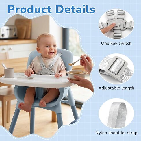 High Chair Straps Replacement Compatible with Graco 6 in 1 High Chair | Adjustable 5 Point Harness, Universal Seat Safety Belt, HighChair Accessories in Kuwait