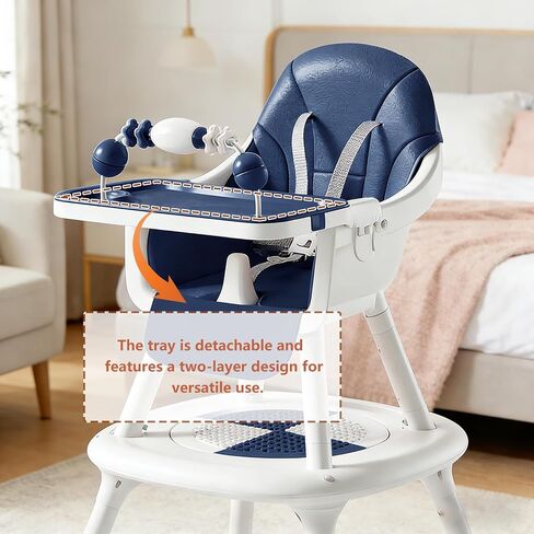 Convertible 4-in-1 Baby High Chair with Block Table, Infant to Toddler Feeding Chair with Play Tray & Built-in Toys, Removable PU Cushion, Easy to Clean Dining & Activity Chair–Blue in Saudi Arabia
