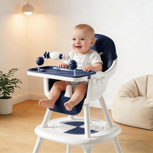 Convertible 4-in-1 Baby High Chair with Block Table, Infant to Toddler Feeding Chair with Play Tray & Built-in Toys, Removable PU Cushion, Easy to Clean Dining & Activity Chair–Blue in Saudi Arabia