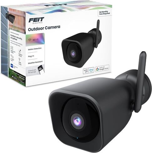 Feit Electric Outdoor Wireless Security Camera, 1080p HD, Motion Detection Alerts, Night Vision up to 30ft, Battery Powered, SD Card Storage, 2.4GHz WiFi, Mount with Magnetic Bracket in Kuwait