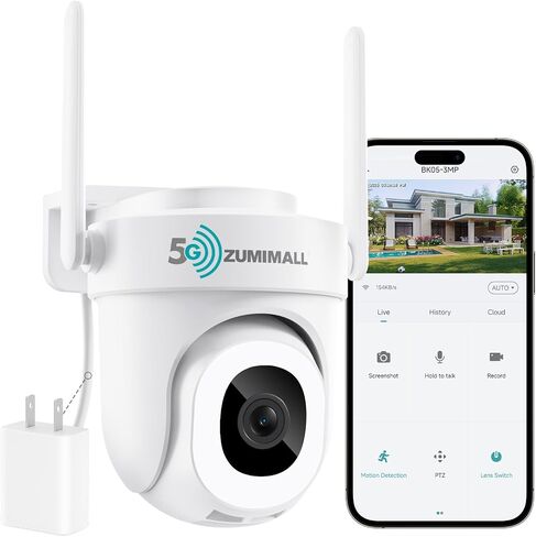 ZUMIMALL 2K Wired Outdoor Camera, 2.4G/5G WiFi Security Camera, 3MP, 24/7 Recording, AI Motion Detection, Cloud & SD Card Storage, 2-Way Audio, 360° PTZ Auto Tracking, Work with Alexa, IP66-2-Pack in Kuwait