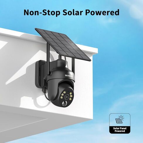 SEHMUA 2K Solar Security Cameras Wireless Outdoor, 2 Pack 360° View Pan/Tilt WiFi Security Camera Outside with Color Night Vision, Easy to Install, PIR Alarm, 2-Way Audio, Black in Kuwait