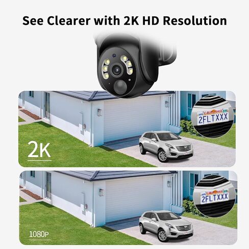 SEHMUA 2K Solar Security Cameras Wireless Outdoor, 2 Pack 360° View Pan/Tilt WiFi Security Camera Outside with Color Night Vision, Easy to Install, PIR Alarm, 2-Way Audio, Black in Kuwait
