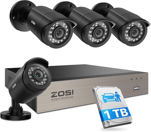 ZOSI 1080P HD TVI Security Camera for Home Office Surveillance CCTV System, 2MP Outdoor Indoor Weatherproof Bullet BNC Camera with Metal Housing, Night Vision, for 1080P/5MP/4K HD-TVI Analog DVR in Kuwait