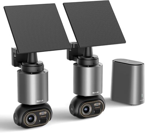 BOTSLAB 4K Security Cameras Wireless Outdoor, No Subscription, 4 Cam-Kit,Solar Camera for Home Security with Full Color Night Vision,32GB Local Storage Base Station,AI Recognition,360° PTZ,2.4GHz WiFi in Kuwait