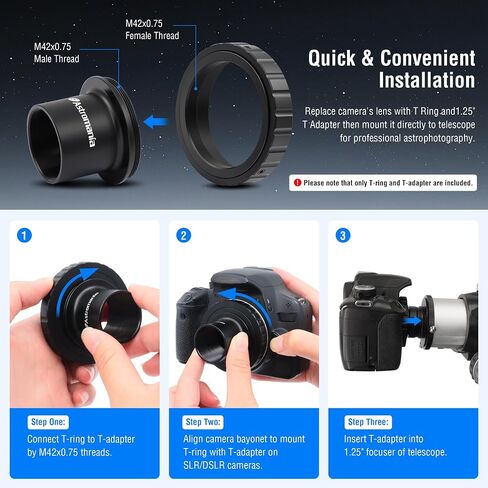 Astromania T2 T Ring and T Adapter for Minolta AF Bayonet SLR/DSLR Cameras | Black Anodized Aluminum,With Hex Wrench,Adapter Set-Mount Camera to Telescope,Achieve Astrophotography,13mm Optical Length in Kuwait