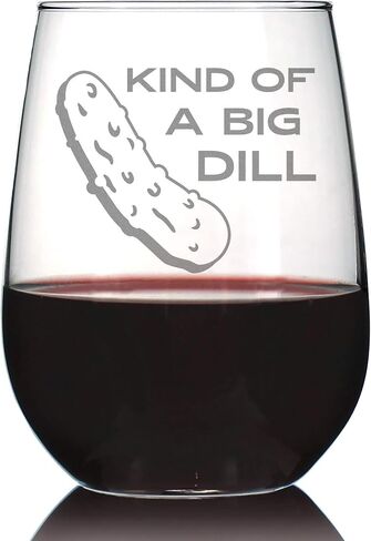 Bevvee Kind of a Big Dill – Stemless Wine Glass - Funny Pickle Gift, Large Glasses, Etched Sayings, Gift Box in Kuwait