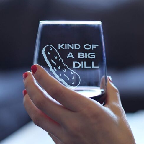 Bevvee Kind of a Big Dill – Stemless Wine Glass - Funny Pickle Gift, Large Glasses, Etched Sayings, Gift Box in Kuwait