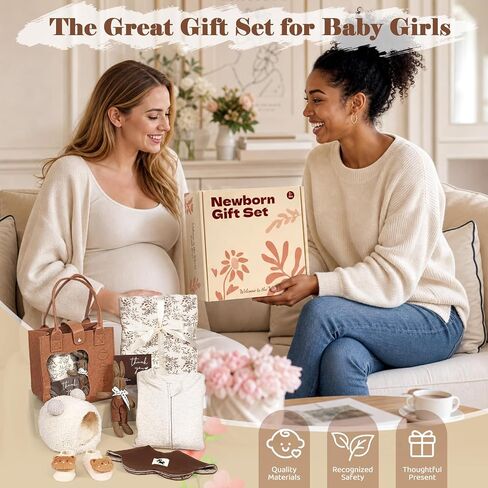 Golray Baby Gifts for Baby Shower, 9pcs Newborn Essential for Boys Girls 0-6 Months with Footed Romper/Muslin Swaddle Blanket/Felt Storage Bag/Bib, Welcome Baby Gender Reveal Infant Gift Box Set in Kuwait