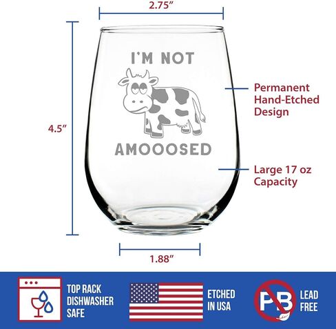 Bevvee Not Amooosed - Cow Stemless Wine Glass - Funny Cow Gifts and Home Decor - Large Glasses in Kuwait