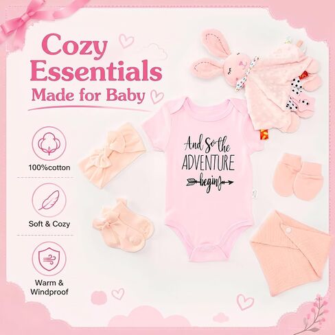 13Pcs Baby Shower Gifts, Baby Girl Gift Basket for Couple | Newborn Gift with Swaddle Blanket & Pink Bunny for New Mom, Baby Shower, Gender Reveal, First Time Mom & Dad Essentials in Kuwait