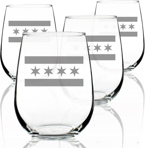 Bevvee Chicago Flag – Stemless Wine Glasses - Chitown Gifts - Large 17 Ounce in Kuwait
