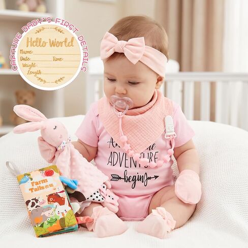 13Pcs Baby Shower Gifts, Baby Girl Gift Basket for Couple | Newborn Gift with Swaddle Blanket & Pink Bunny for New Mom, Baby Shower, Gender Reveal, First Time Mom & Dad Essentials in Kuwait