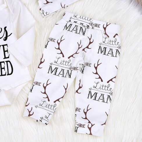 Newborn Suit For Baby Shower Deer Print Long Sleeve Romper+Long Pants+Hat (0-3months, Man),3M in Kuwait