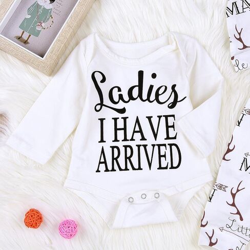 Newborn Suit For Baby Shower Deer Print Long Sleeve Romper+Long Pants+Hat (0-3months, Man),3M in Kuwait