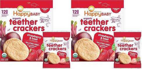 Happy Baby Organics Organic Teether Crackers Gluten Free Strawberry & Beet with Amaranth 12-0.14 oz Packs in Kuwait
