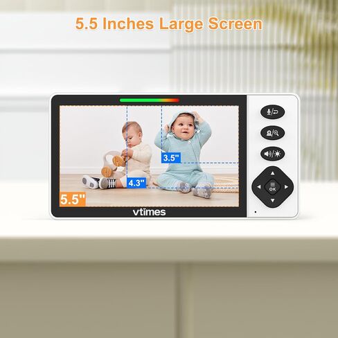 VTimes Baby Monitor with Camera and Audio, 5.5" 720P HD Screen Video Baby Monitor No WiFi VOX Mode Pan-Tilt-Zoom Alarm and 1000ft Range, Night Vision and Night Light, Ideal for Baby/Elderly/Pet in Kuwait