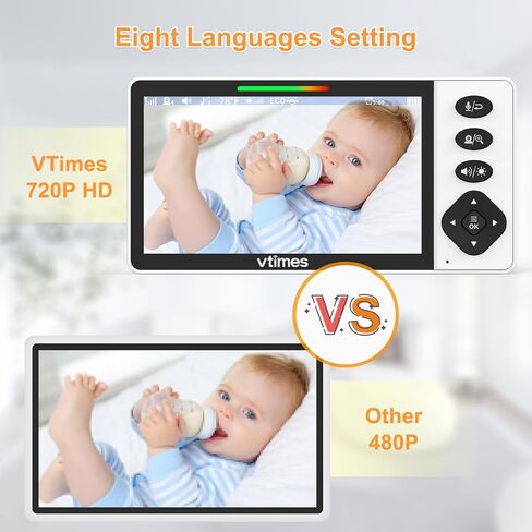 VTimes Baby Monitor with Camera and Audio, 5.5" 720P HD Screen Video Baby Monitor No WiFi VOX Mode Pan-Tilt-Zoom Alarm and 1000ft Range, Night Vision and Night Light, Ideal for Baby/Elderly/Pet in Kuwait
