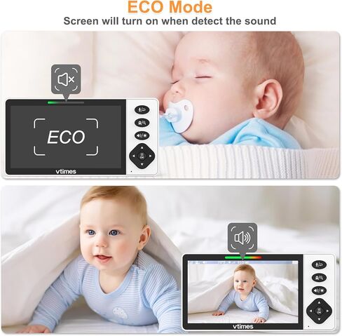 VTimes Baby Monitor with Camera and Audio, 5.5" 720P HD Screen Video Baby Monitor No WiFi VOX Mode Pan-Tilt-Zoom Alarm and 1000ft Range, Night Vision and Night Light, Ideal for Baby/Elderly/Pet in Kuwait