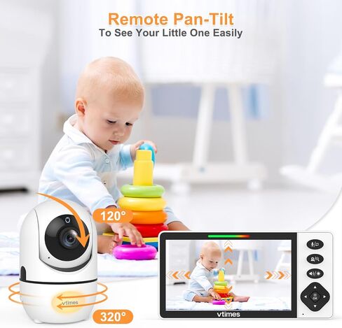 VTimes Baby Monitor with Camera and Audio, 5.5" 720P HD Screen Video Baby Monitor No WiFi VOX Mode Pan-Tilt-Zoom Alarm and 1000ft Range, Night Vision and Night Light, Ideal for Baby/Elderly/Pet in Kuwait