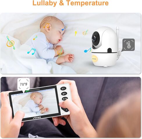 VTimes Baby Monitor with Camera and Audio, 5.5" 720P HD Screen Video Baby Monitor No WiFi VOX Mode Pan-Tilt-Zoom Alarm and 1000ft Range, Night Vision and Night Light, Ideal for Baby/Elderly/Pet in Kuwait