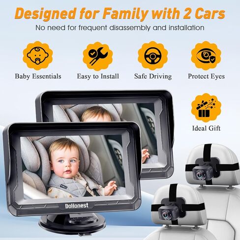 Baby Car Camera 2-Pack for Seat: Adjustable Infant Car Camera Easy Setup for Family with 2 Cars - HD 1080P Crystal Night Vision Backseat Camera for Two Kids in Kuwait