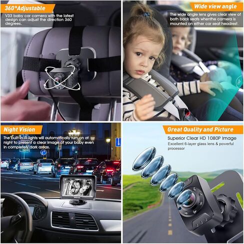 Baby Car Camera 2-Pack for Seat: Adjustable Infant Car Camera Easy Setup for Family with 2 Cars - HD 1080P Crystal Night Vision Backseat Camera for Two Kids in Kuwait