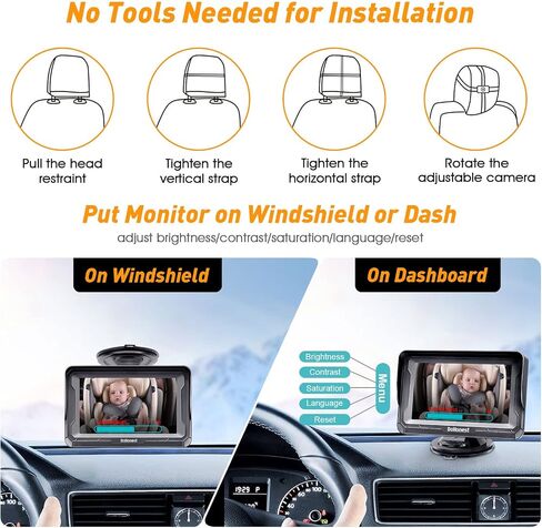 Baby Car Camera 2-Pack for Seat: Adjustable Infant Car Camera Easy Setup for Family with 2 Cars - HD 1080P Crystal Night Vision Backseat Camera for Two Kids in Kuwait