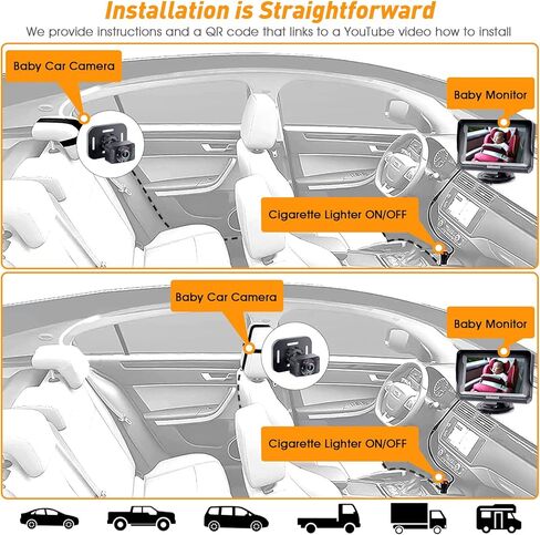 Baby Car Camera 2-Pack for Seat: Adjustable Infant Car Camera Easy Setup for Family with 2 Cars - HD 1080P Crystal Night Vision Backseat Camera for Two Kids in Kuwait