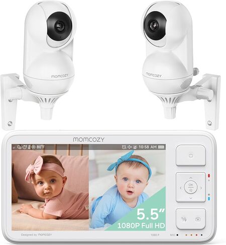 Momcozy Video Baby Monitor, 5.5'' 1080P Full HD Baby Monitor Camera No WiFi | Infrared Night Vision, 5800mAh Battery & 120h Long-last, ECO, VOX, 2-Way Audio, 1640ft Range, Record and Rewind Locally, BM03 in Kuwait