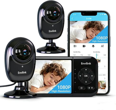 No WiFi Baby Monitor, 2 Cameras 1080P High Definition Screen, Baby Monitor with Camera and Audio, Night Vision, 2-Way Talk, VOX, 5 Lullabies, 1200ft Long Range 2.8" LCD Display for Home Use in Kuwait