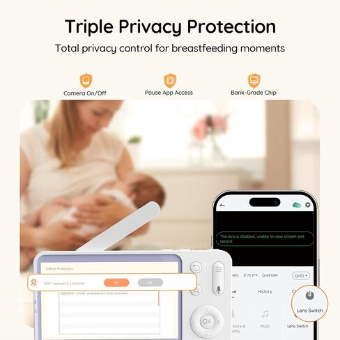 BOIFUN Wi-Fi Baby Monitor with Camera and Audio, Smartphone Compatible APP, 2K HD Night Vision with 5" Display, Auto Motion Tracking & Cry Detection, 2-Way Talk, Temp Sensor, Safe Encrypted in Kuwait