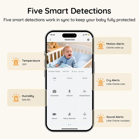 BOIFUN Wi-Fi Baby Monitor with Camera and Audio, Smartphone Compatible APP, 2K HD Night Vision with 5" Display, Auto Motion Tracking & Cry Detection, 2-Way Talk, Temp Sensor, Safe Encrypted in Kuwait