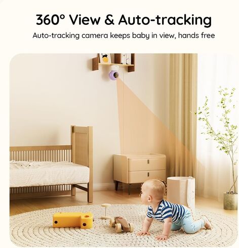 BOIFUN Wi-Fi Baby Monitor with Camera and Audio, Smartphone Compatible APP, 2K HD Night Vision with 5" Display, Auto Motion Tracking & Cry Detection, 2-Way Talk, Temp Sensor, Safe Encrypted in Kuwait