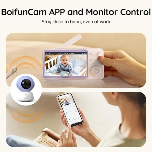 BOIFUN Wi-Fi Baby Monitor with Camera and Audio, Smartphone Compatible APP, 2K HD Night Vision with 5" Display, Auto Motion Tracking & Cry Detection, 2-Way Talk, Temp Sensor, Safe Encrypted in Kuwait