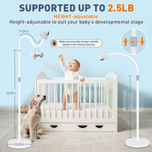 Baby Monitor Floor Stand 32 to 65 Inch Telescopic Height Adjustable | Baby Camera Mount for Nanit,HelloBaby,VTech,Momcozy,Owlet,14mm Thick Flexible Gooseneck with Anti-Tip Base for Nursery Crib in Kuwait