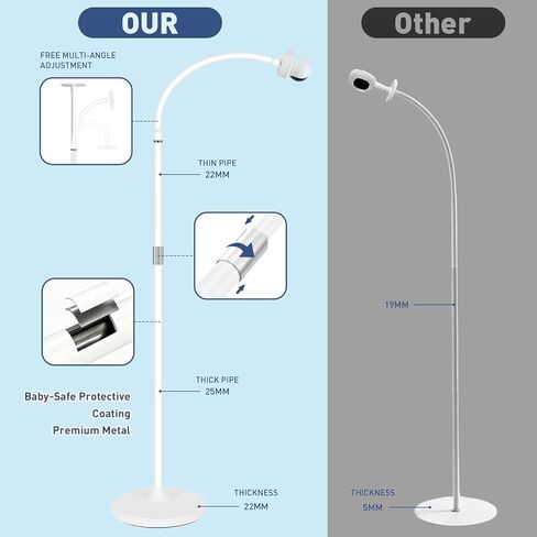 Baby Monitor Floor Stand 32 to 65 Inch Telescopic Height Adjustable | Baby Camera Mount for Nanit,HelloBaby,VTech,Momcozy,Owlet,14mm Thick Flexible Gooseneck with Anti-Tip Base for Nursery Crib in Kuwait