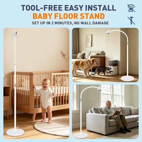Baby Monitor Floor Stand 32 to 65 Inch Telescopic Height Adjustable | Baby Camera Mount for Nanit,HelloBaby,VTech,Momcozy,Owlet,14mm Thick Flexible Gooseneck with Anti-Tip Base for Nursery Crib in Kuwait