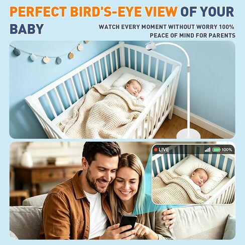 Baby Monitor Floor Stand 32 to 65 Inch Telescopic Height Adjustable | Baby Camera Mount for Nanit,HelloBaby,VTech,Momcozy,Owlet,14mm Thick Flexible Gooseneck with Anti-Tip Base for Nursery Crib in Kuwait