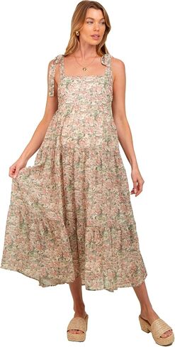 PinkBlush Floral Shoulder Tie Tiered Maternity Maxi Dress in Kuwait