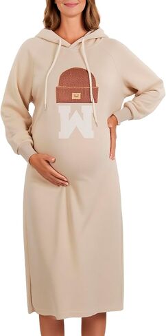 Maternity Hoodie Dress with Pockets – Casual Loose Fit Mid-Length Sweatshirt Dress for Pregnancy Spring Fall in Kuwait