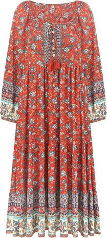 R.Vivimos Boho Maxi Dresses for Women 2026 Floral Print Long Sleeve Casual Button Up Loose Flowy Beach Long Dresses in Kuwait