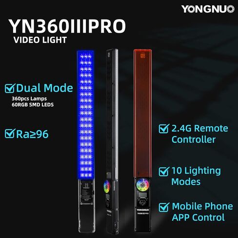 YONGNUO YN360III PRO YN360 III PRO LED Video Stick Ice Light, 2.4G Remote Control Touch RGB Full Color, CRI 95+ App Support, 3200K-5600K Bi-Color in Kuwait
